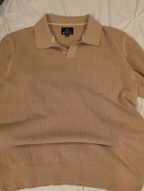 Ben Sherman Beige Open-Weave Knit Polo